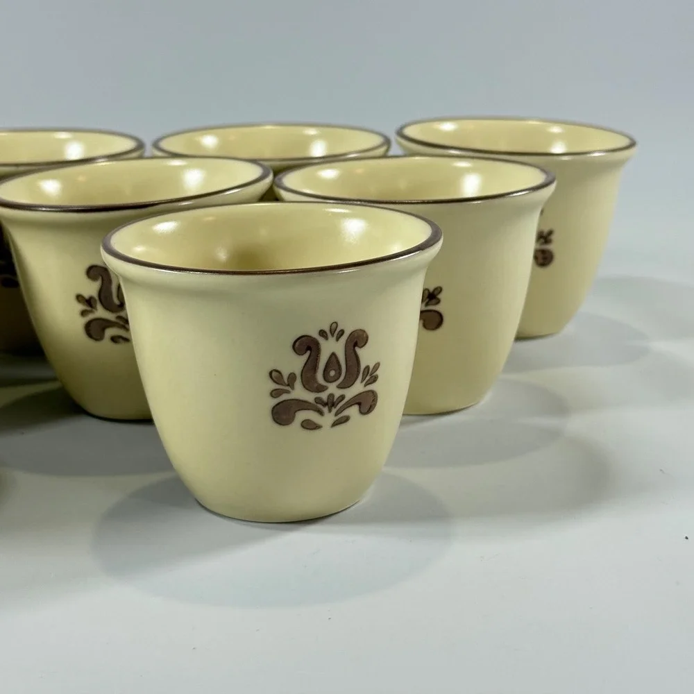 VTG Pfaltzgraff Village Custard Cups Set 11 Tan Brown Stoneware Farmhouse USA